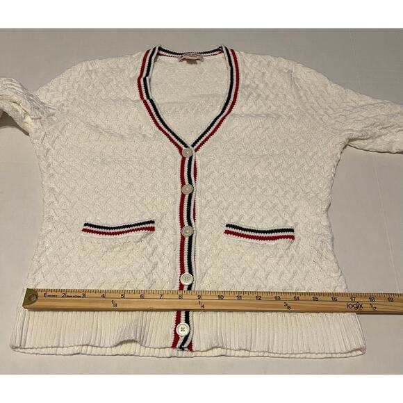 Brooks Brothers Red Fleece Cardigan Women's Medium Cream Red White & Blue - Picture 6 of 12